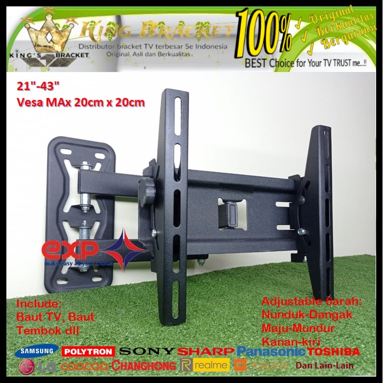 Bracket TV TOSHIBA 14 s/d 43 inch 6 ARAH FULL BESI SUPER KOKOH GARANSI 100% ORI