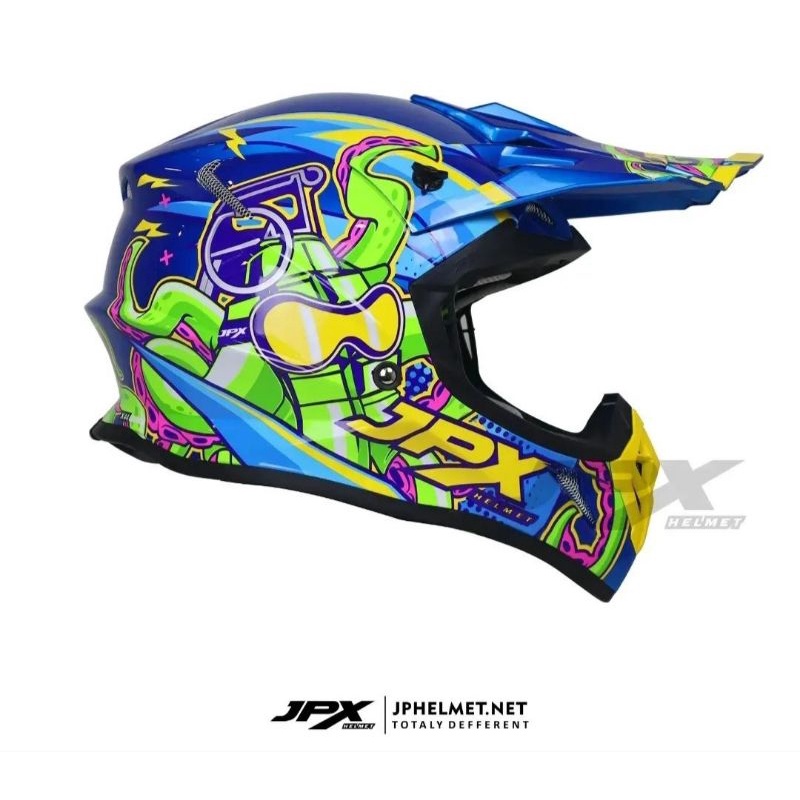 Helm JPX Cross Fox1 X44 Like A Bomb Pepsi Blue Biru + Kacamata Goggle Google 100% Persen