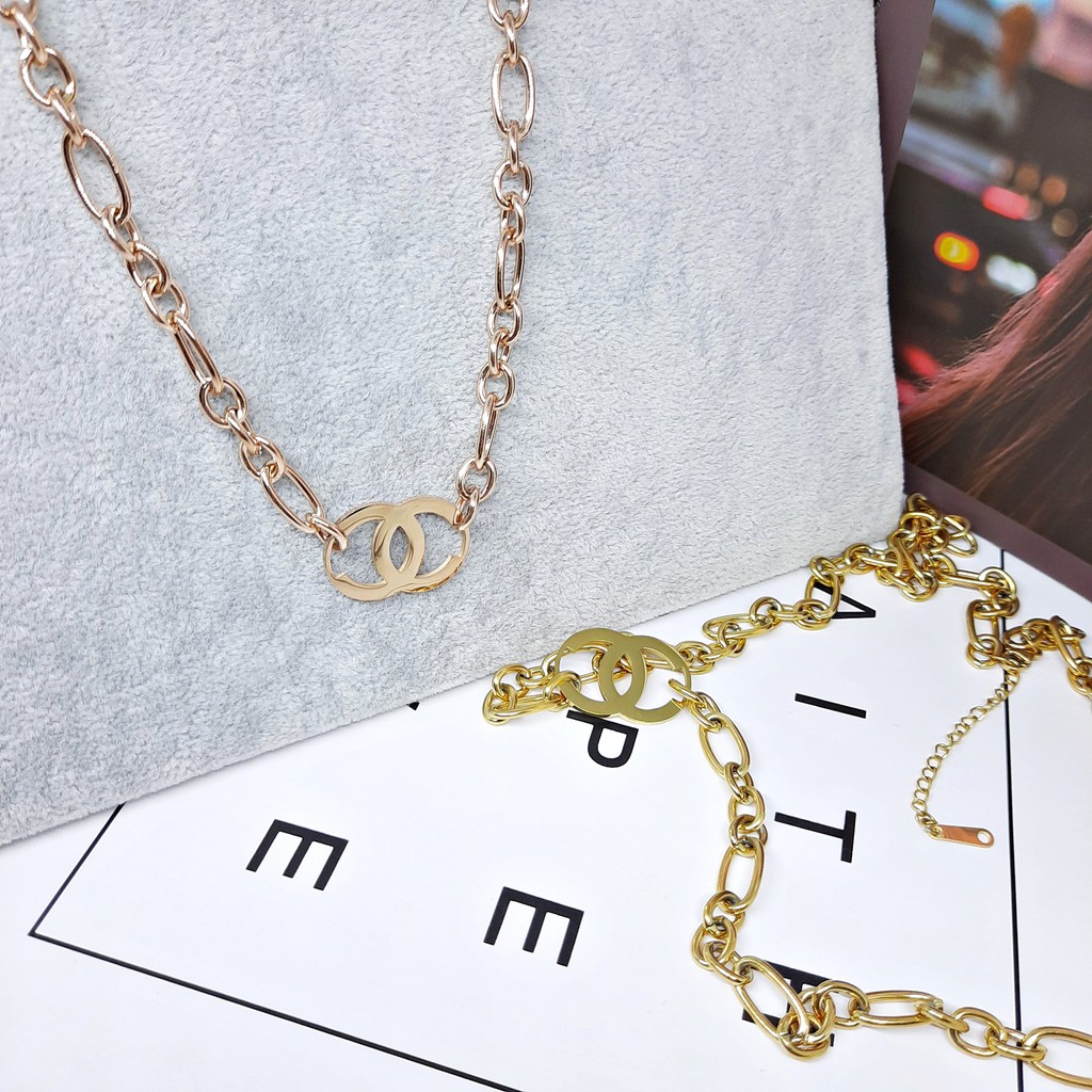 Kalung Titanium Kpop Korea Kdrama Import Fashion Rantai Besar Tebal Chunky Chain Rose Gold - BN414