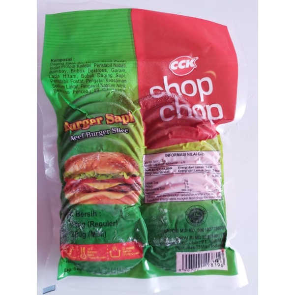 

DAGING BURGER SAPI MEREK CHOP CHOP HALAL PRAKTIS UKURAN KECIL ISI 20 PCS 280gr MURAH LAZIZ FROZEN FO