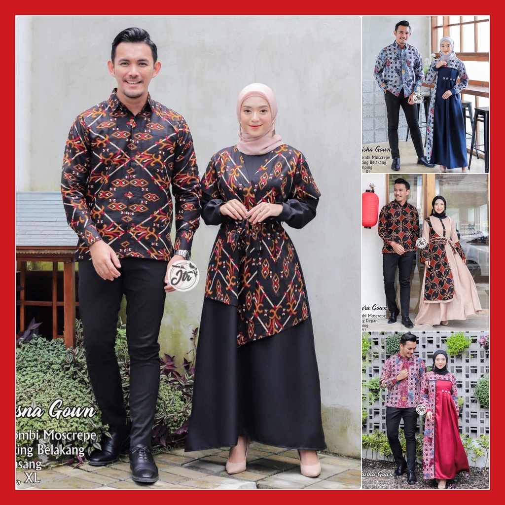 Batik Couple Modern Sania Ruffle Couple Kemeja Gamis Batik Kombinasi