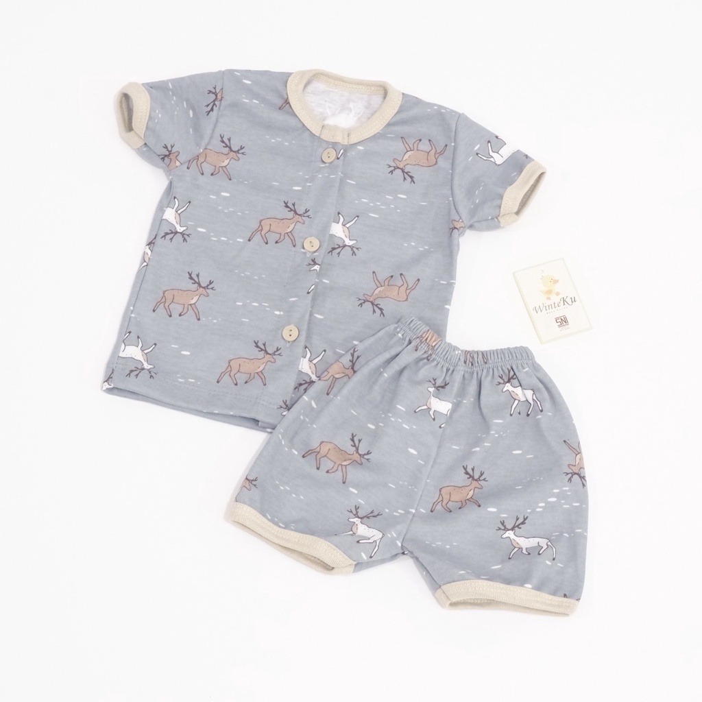 Winteku Baju Setelan Pijama Pendek Kancing Depan Bayi Motif Artic New Born 1 2 Tahun