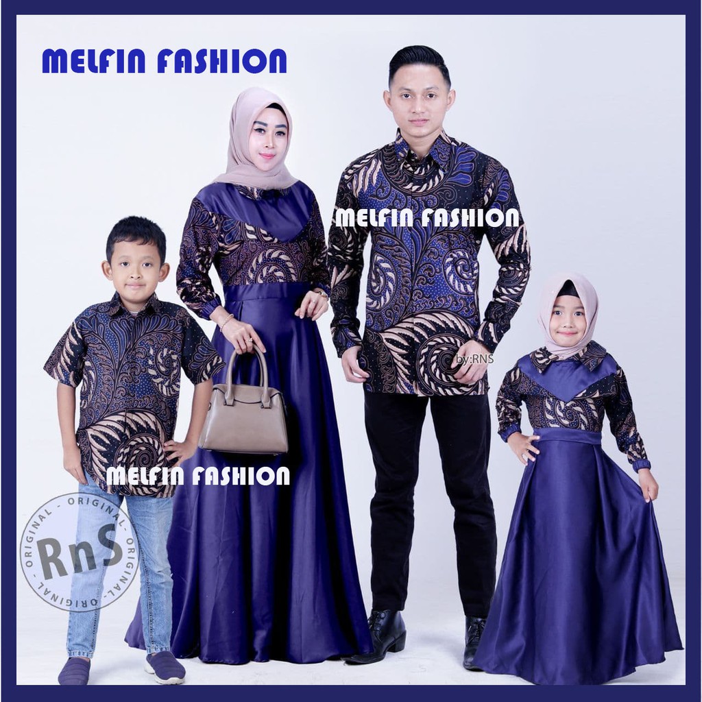 Couple Batik Family • Gamis Kombinasi Velvet Navy • Couple Keluarga • Kebaya Batik Couple Keluarga