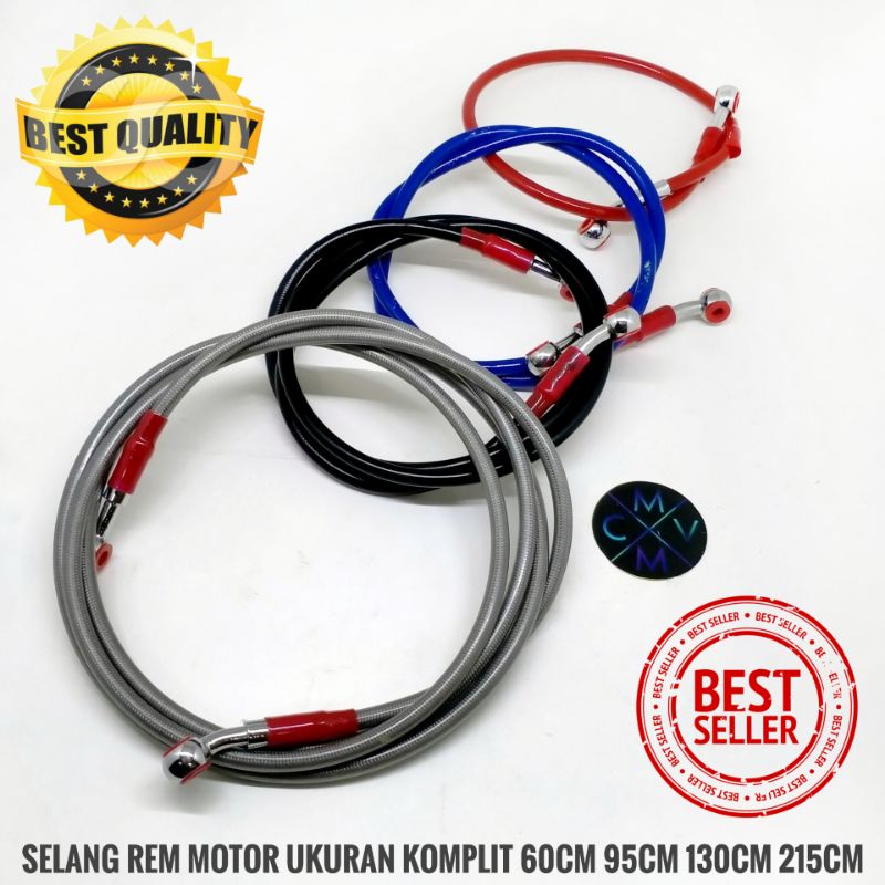 [READY STOCK] SELANG REM MOTOR UKURAN KOMPLIT 60cm 95cm 130cm 215cm / selang kabel rem cakram variasi motor 60 90 130 215 cm warna merah hitam silver biru red black blue