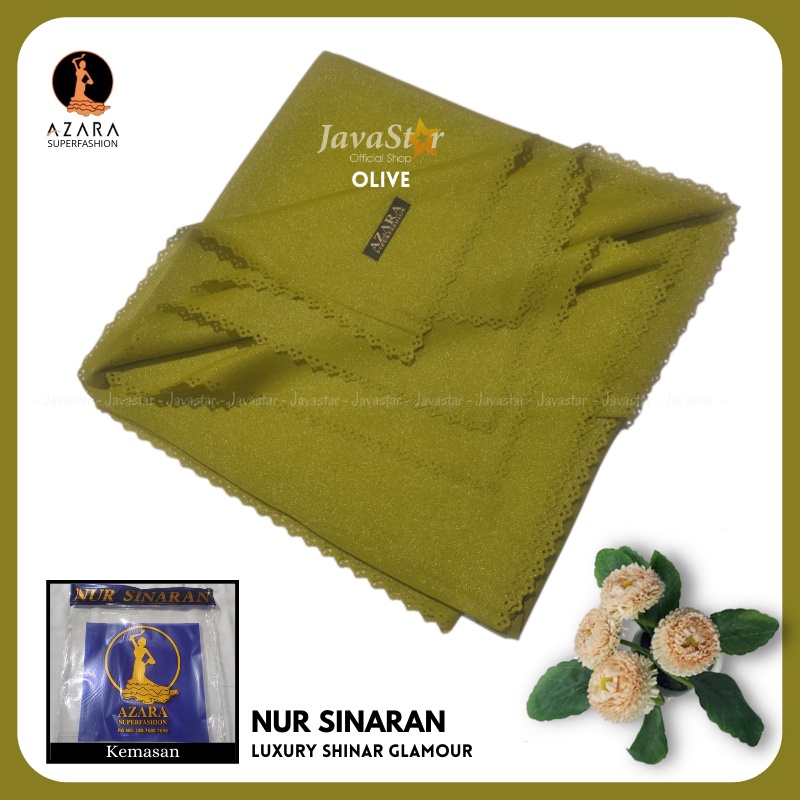 (GROSIR COD) Jilbab Azara luxury NUR sinar glamour Laser Cut kerudung hijab segiempat glowing-Oliv Hijau