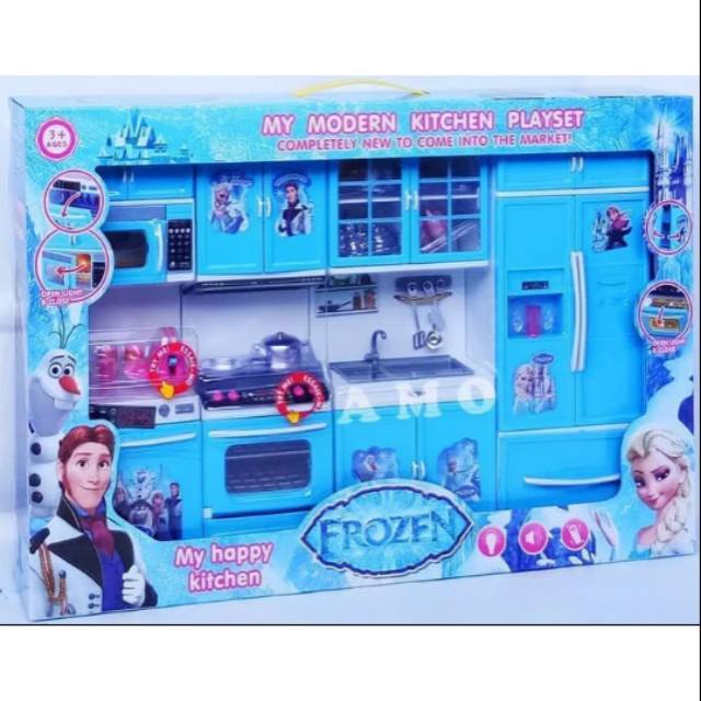 Modern kitchen set frozen besar biru - mainan anak perempuan masak masakan