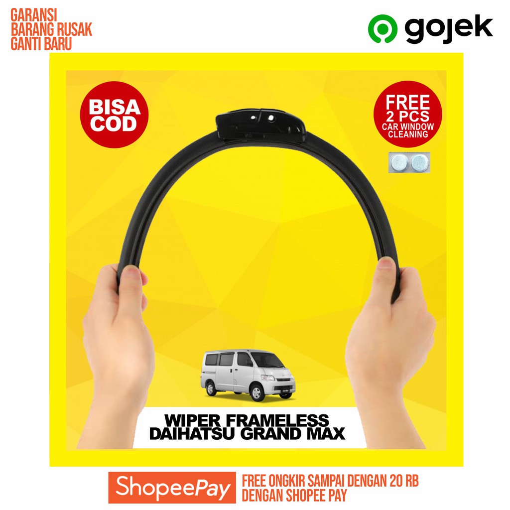 WIPER FRAMELESS DAIHATSU GRAND MAX | AKSESORIS INTERIOR MOBIL GRANDMAX (FREE CAIRAN PEMBERSIH KACA)
