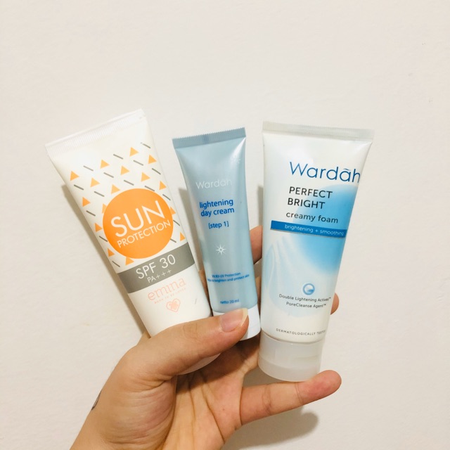 Preloved Emina Sun Protection SPF - Wardah Lightening Day Cream - Wardah Perfect Bright Creamy Foam