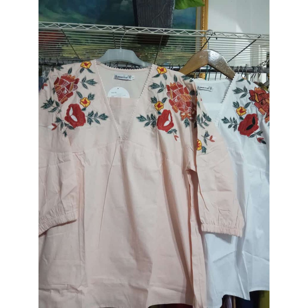 blus katun bordir import motif bunga dada