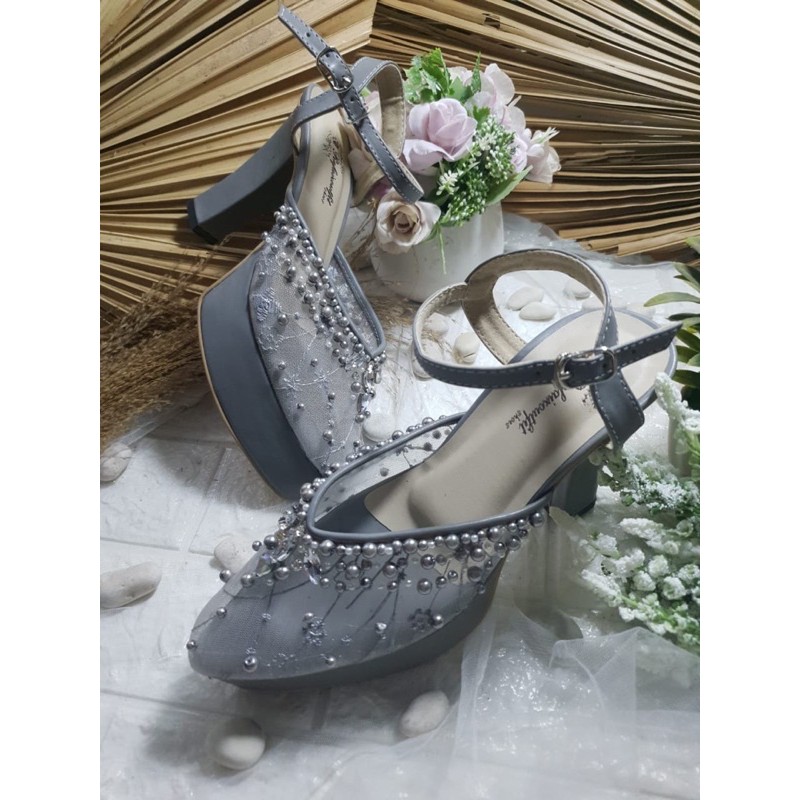 sepatu cantik Dayana Grey 10cm