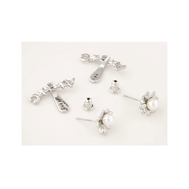 LRC Anting Tusuk Fashion Silver Pearl Flower Stud Earrings With A61356