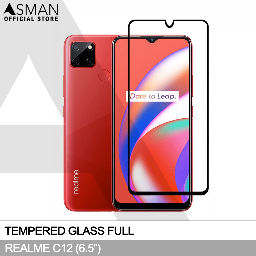 Tempered Glass Full Realme C12 (6.5&quot;) | Anti Gores Kaca - Hitam