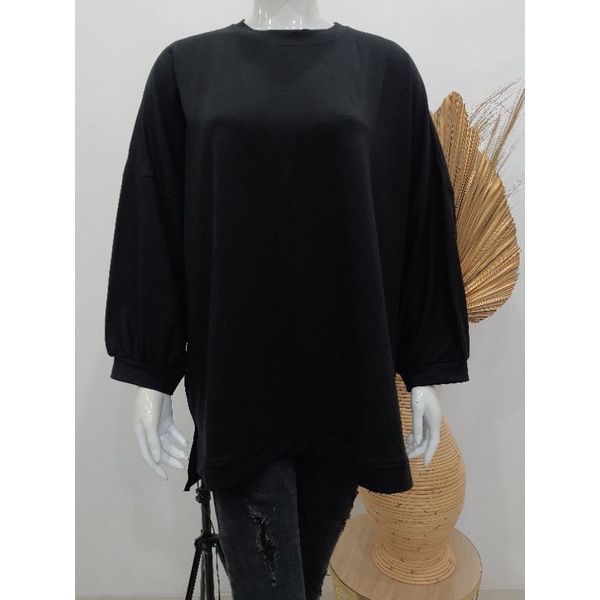 ATASAN BLOUSE BATWING JUMBO BIGSIZE OVERSIZE BABYTERRY SPANDEX - 1795-Hitam