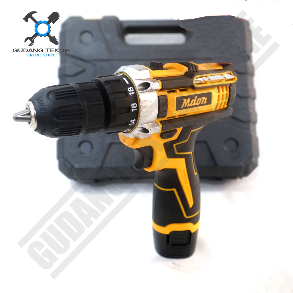 MDON Cordless Drill 10mm / Mesin Bor Tangan BATERAI Besi Kayu Beton - Impact Drill MDON 12TS 18TS