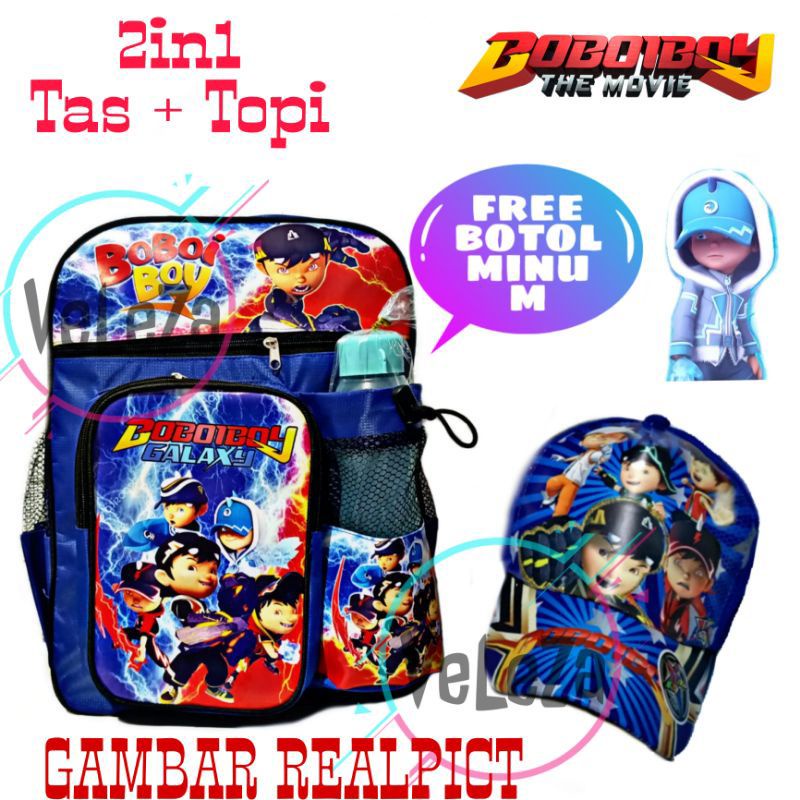 Tas ransel anak karakter Boboiboy 2in1 gratis botol minum - tas + topi + tas anak