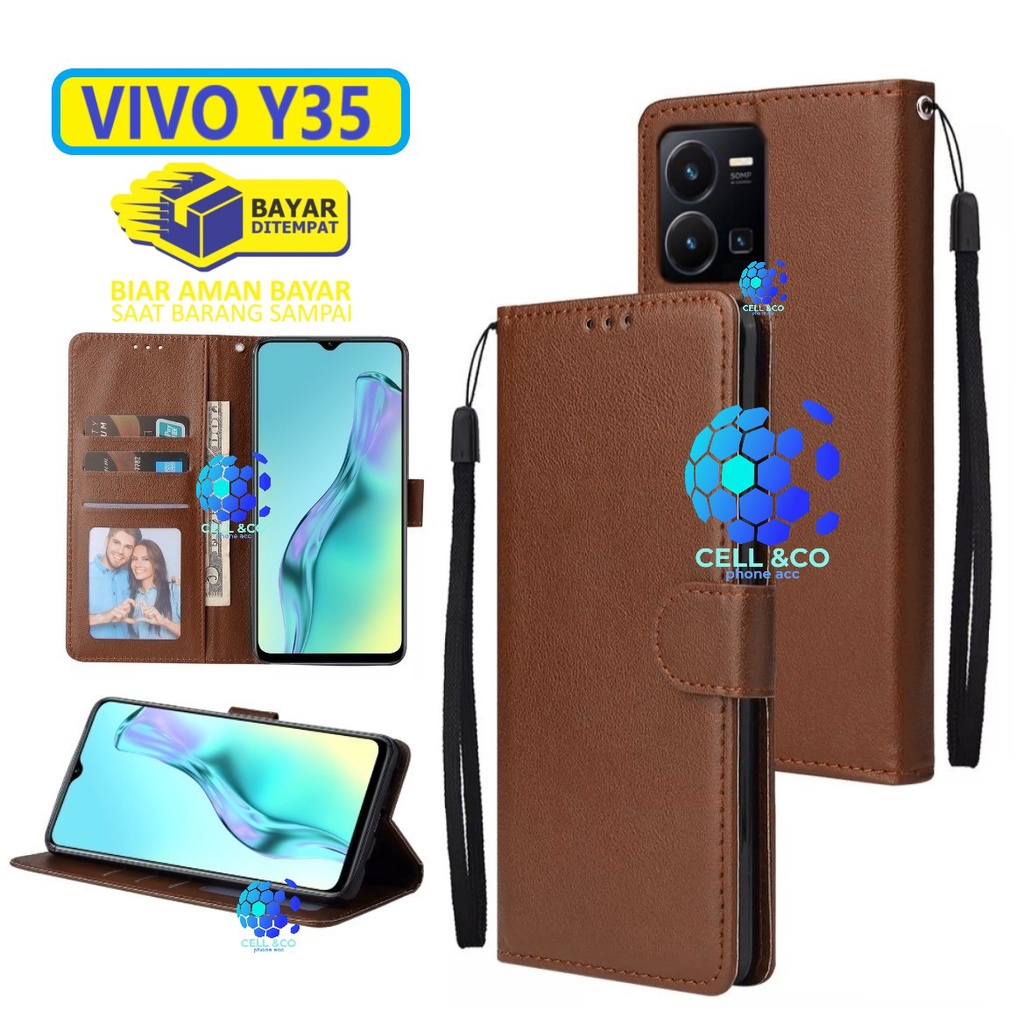 Flip cover NEW VIVO Y35 2022 Flip case buka tutup kesing hp casing hp flip case leather wallet