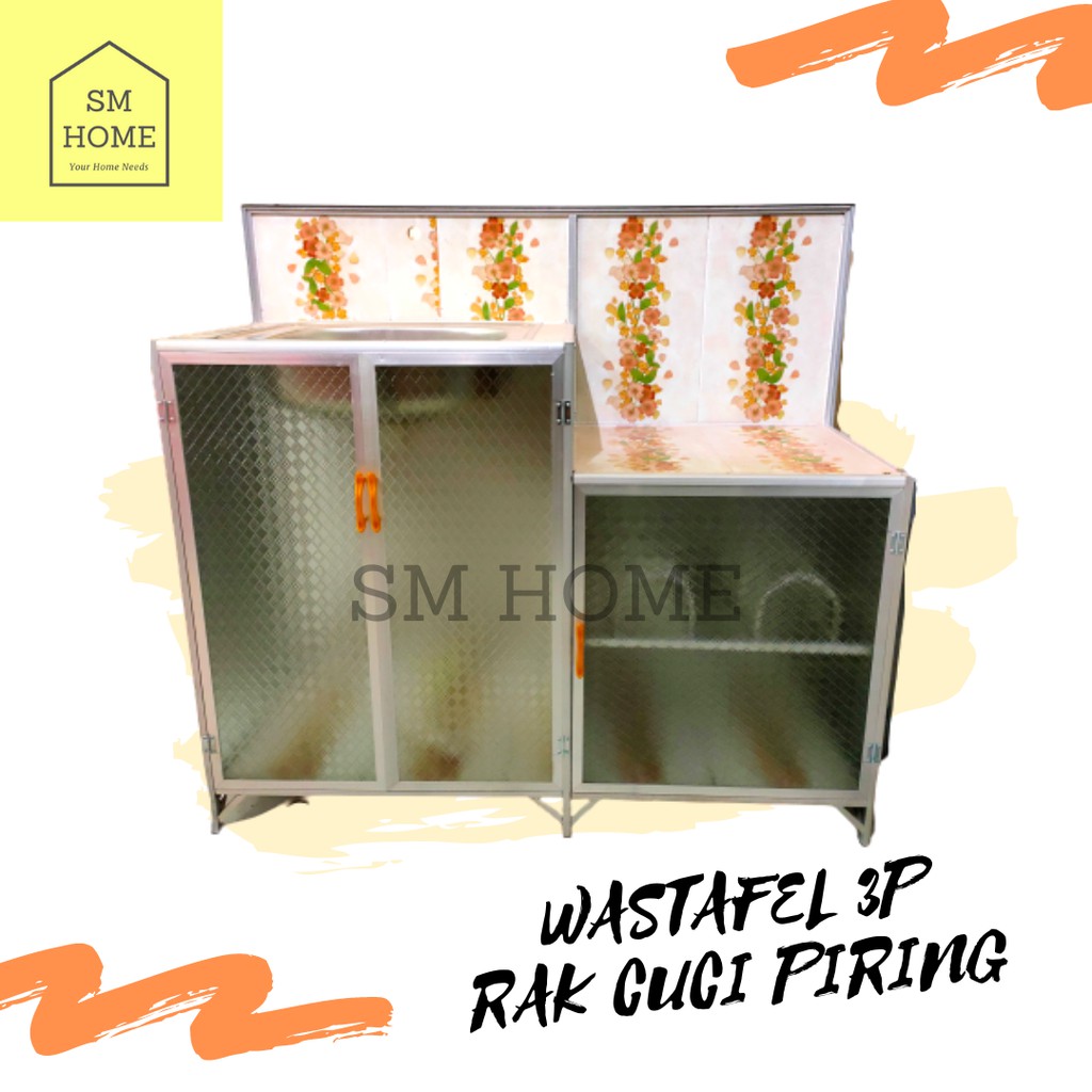 RAK CUCI PIRING ALUMINIUM MEJA WASTAFEL ALUMINIUM 3 PINTU FULL KERAMIK WARNA MIX RAK KOMPOR