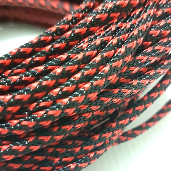 Pembungkus Kabel 8 mm Hitam Merah Cable Sleeve braided nylon