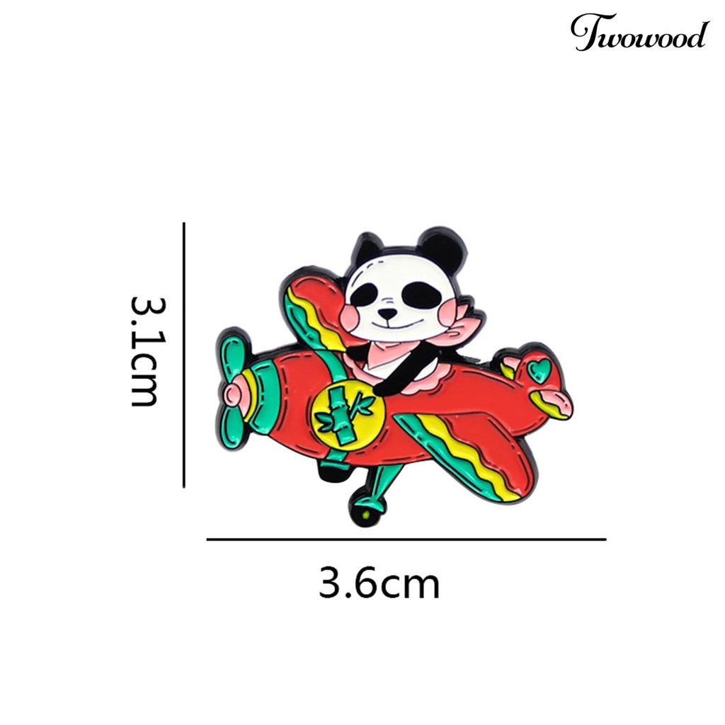 Twowood Airplane Panda Pattern Lapel Pin Mini Alloy Red Plane Bamboo Collar Brooch Backpack Accessories