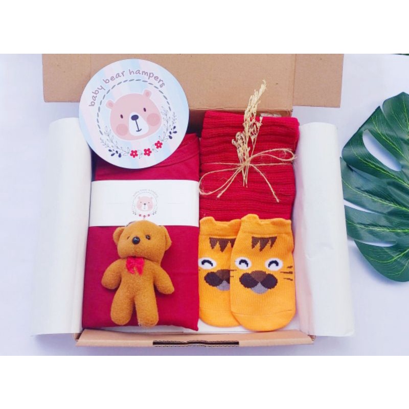 BB1 -  Hampers Bayi / Baby Hampers / Newborn Baby Gift Set / Baby Gift / Kado Bayi / Kado Lahiran / Kado Anak lahir / kado anak / hadiah kelahiran-Klasik bear red