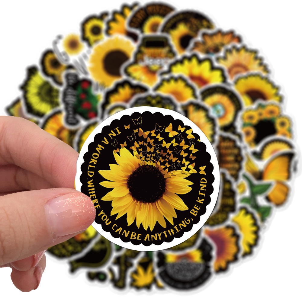 50 Pcs Pvc Waterproof Removable Fashion Sunflower Graffiti Stickers for Car Suitcase Laptop Decoration