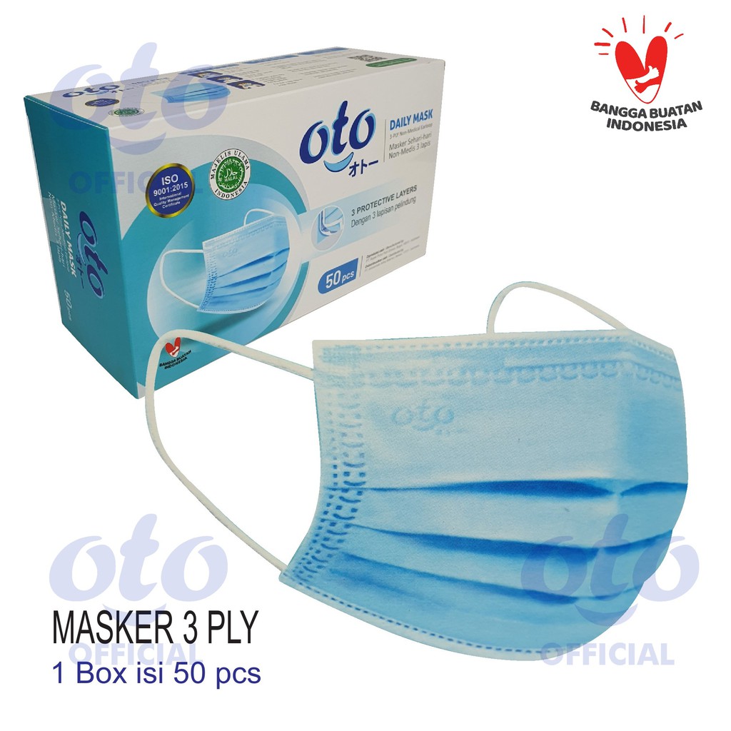 OTO Masker Wajah Kesehatan Earloop Daily Mask 3 lapis isi 50 pcs