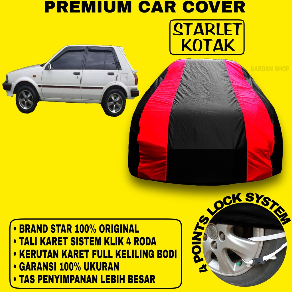 Body Cover STARLET KOTAK Sarung Strip MERAH Penutup Pelindung Bodi Mobil Starlet Kotak Waterproof PREMIUM