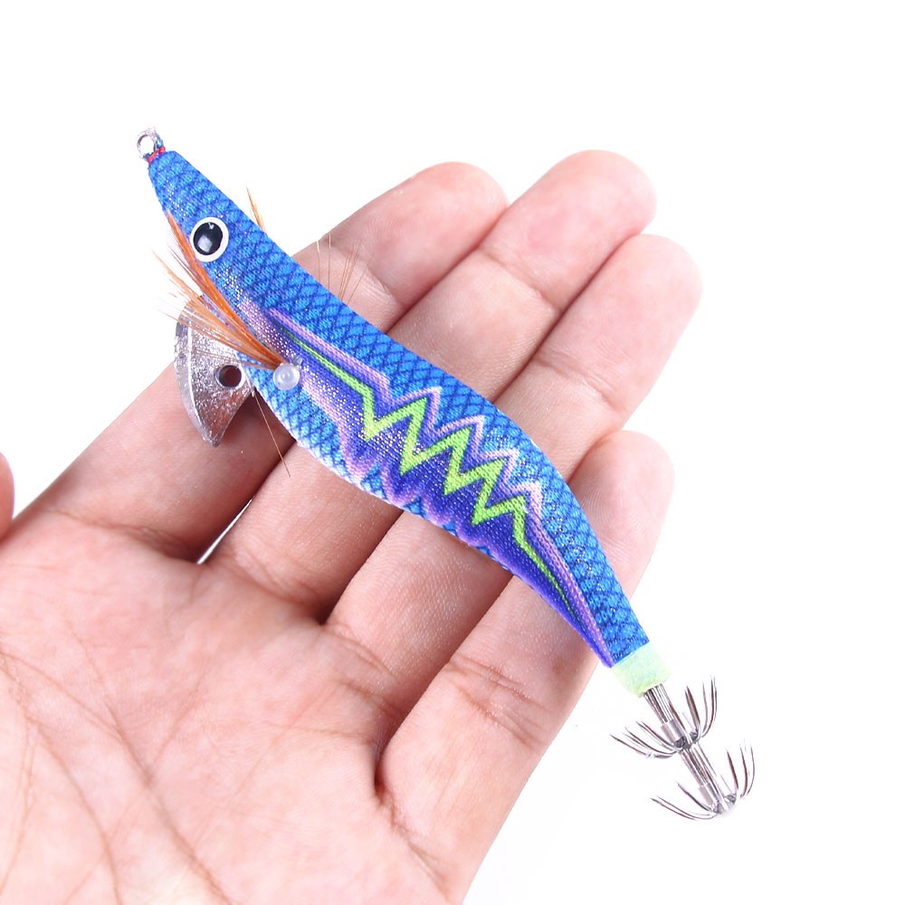 Hengjia 1pcs Umpan Pancing Fishing Lure Hard Bait Shrimp Wood Bait Bentuk Udang Bahan Kayu 2.5 # 3.0 # Squid Jig Cuttlefish Lure jigging Lure Bait