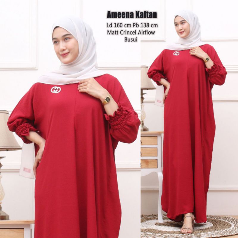 Kaftan Rayon Polos Oversize Kaftan Crinkle Airflow Busui Resleting Depan Super Jumbo Terbaru