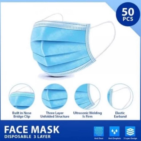 Masker cantol telinga earloop 3ply disposable 1 pack 50pcs face mask