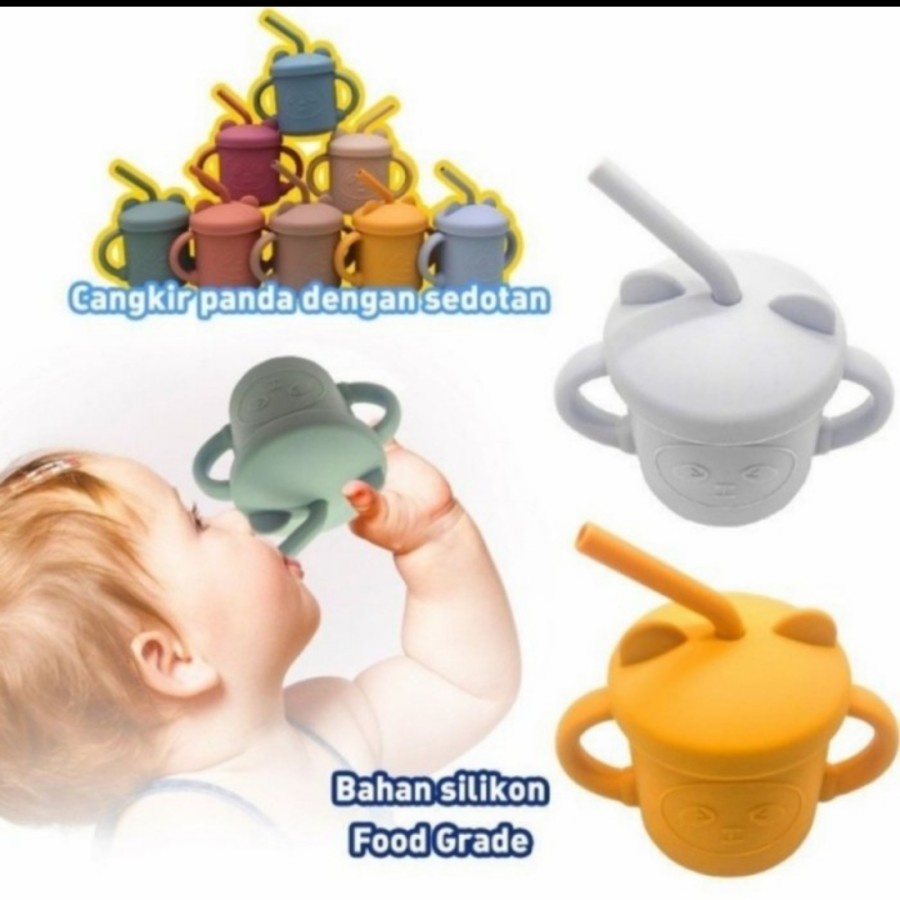 Gelas Sedotan Silikon Anak BPA Free Cup Minum Bayi Botol Snack Dot Set