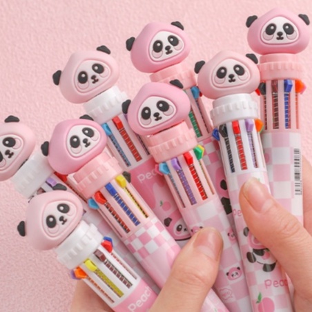 Bolpoin Warna PANDA 10 in 1 / Pulpen 10 Warna / Pena Warna 10in1 / Ballpoint Gel Pen Colorful / Pulpen Karakter Panda 10 Warna / Pulpen Gel 0,5 mm