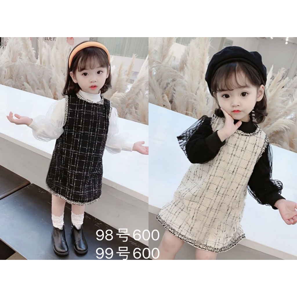 Dress Baju Anak Perempaun Cewek 2in1 Import Style Korea Tweed Coco Umur 1 Tahun - 3 Tahun