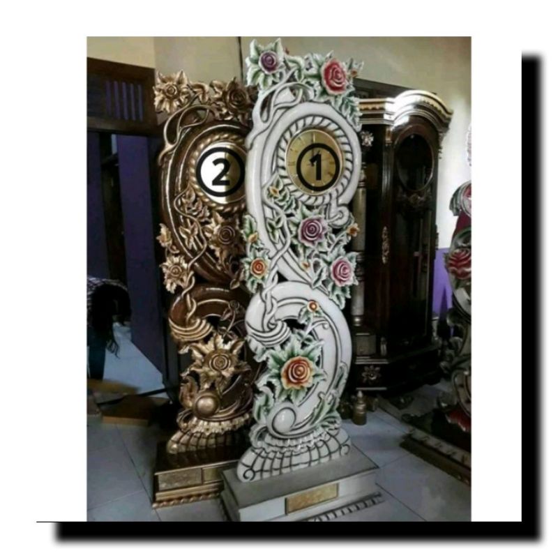 JAM HIAS RUANG TAMU UKIR JATI JEPARA LEMARI JAM