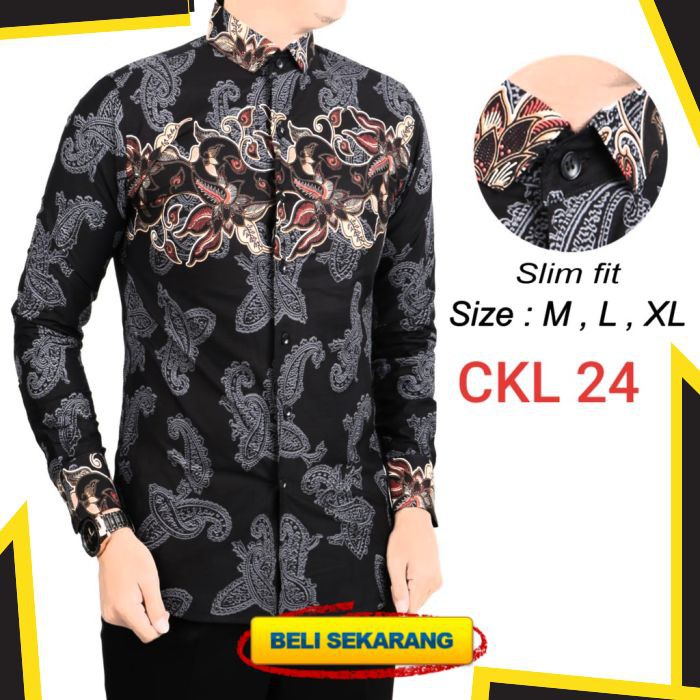 KEMEJA BATIK PRIA SLIM FIT LENGAN PANJANG BAJU BATIK SOLO LENGAN PANJANG CKL24