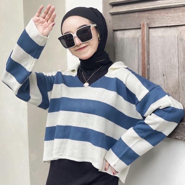 SWEATER BLASTER RAJUT MOTIP GARIS FUJI PREMIUM