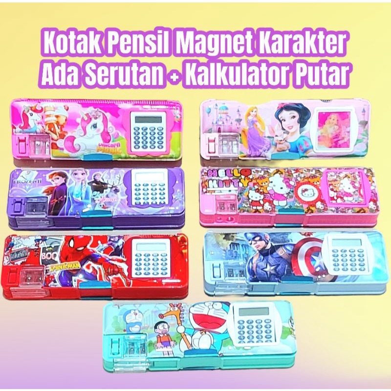 

kotak pensil Magnet Kalkulator ada Serutan rautan Karakter Kartun sanrio kuromi unicorn spiderman cinnamorol my melody