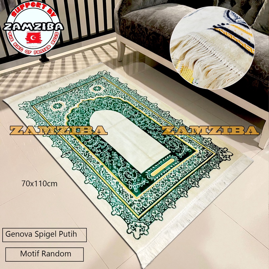 Sajadah Turki Spigel Dasar Creem Ukuran 70x110cm Bahan Tebal Dan Halus Perlengkapan Sholat Sejadah Zamziba