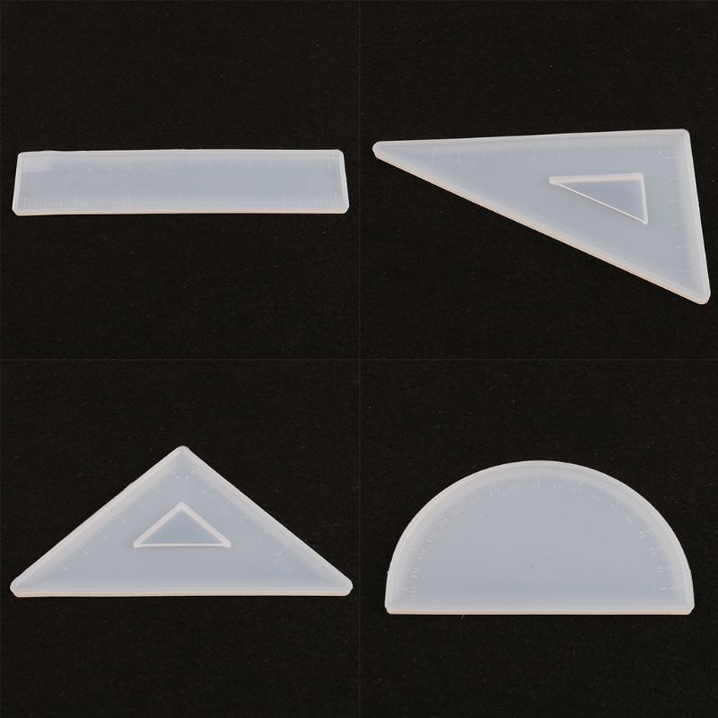 SIY  4 Shapes Silicone Resin Ruler Molds Straignt Square Triangular Rulers Protractor