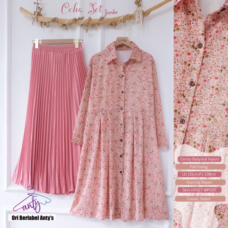 Baju Setcel Bunga Bunga Bahan Cerutty • OCHA SET ORI BY ANTY’S HIJAB STORE