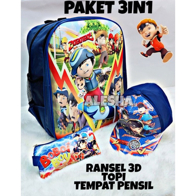 Tas 3D Anak SD Berbonus - Ransel  3D Anak SD Boboiboy - Tas Sekolah Anak SD Karakter Boboi - Tas Anak Laki-Laki SD - Tas Sekolah Anak Karakter Lucu