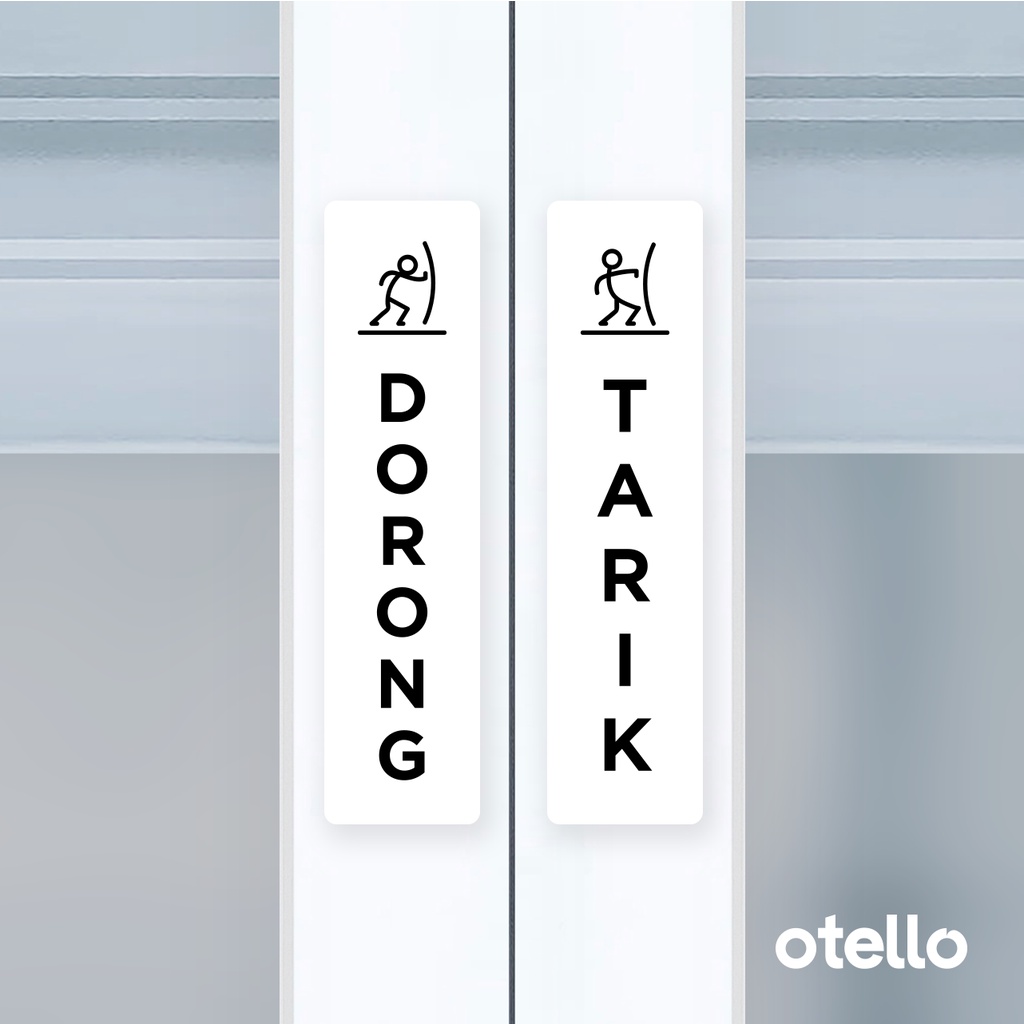 Otello Label Sticker Dorong Tarik Line Man Icon Unik Sign Acrylic Modern Minimalist Signage Board Label Akrilik Kayu Pintu Tempel Stiker Pintu Kafe Restoran Kantor Gedung