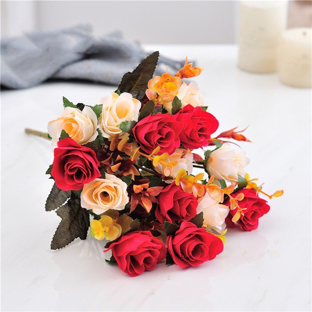 COD BUNGA MAWAR  BUNGA TANGKAI PLASTIK BUNGA ARTIFISIAL BUNGA PAJANGAN IMITASI BUNGA HIASAN BT9004-MERAH