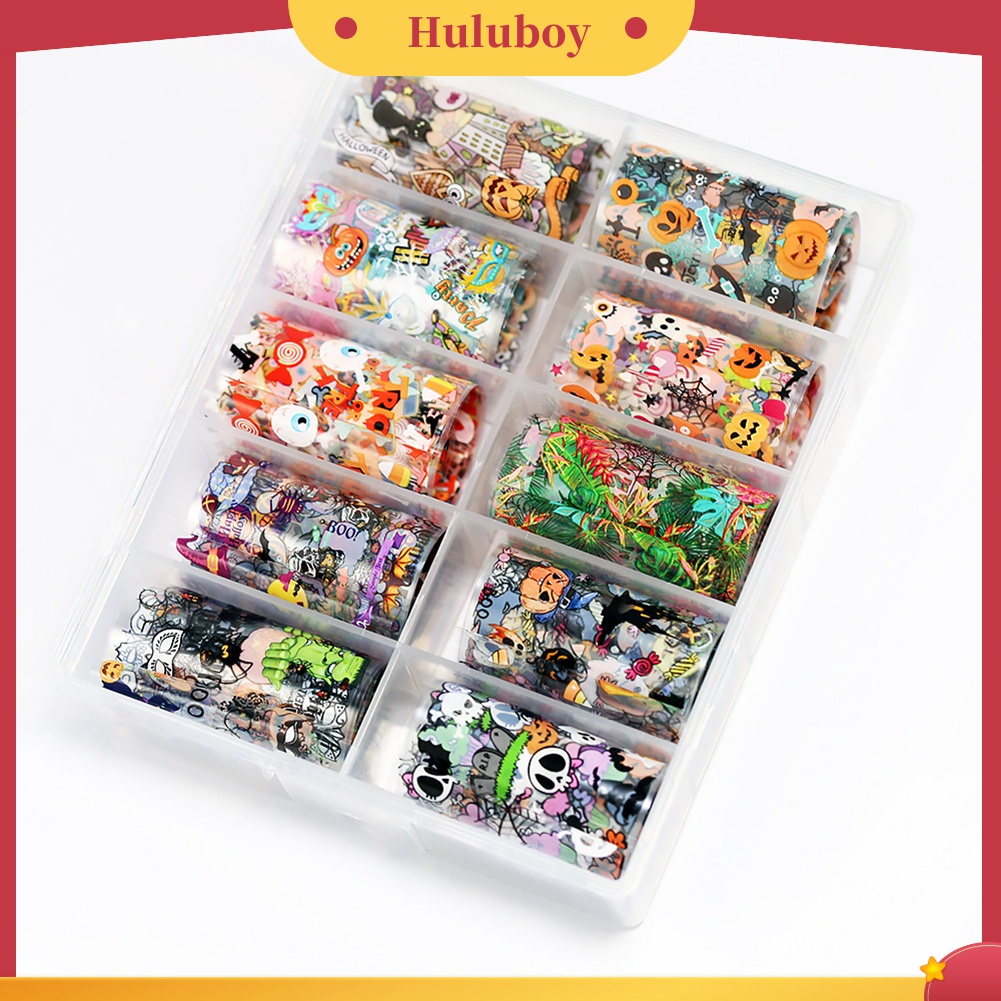 Huluboy Huluboy♡ 10 Lembar Stiker Kuku Foil Transfer Motif Halloween Untuk Dekorasi Manicure