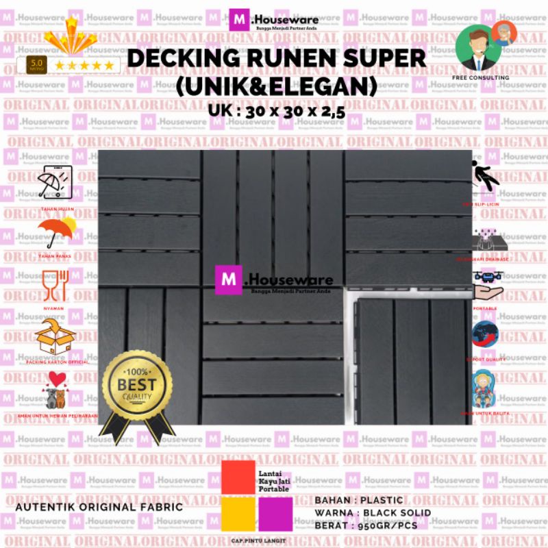 Runnen Ikea Dark Grey ukuran 30x30cm Decking Tile Portable / Lantai Bongkar pasang