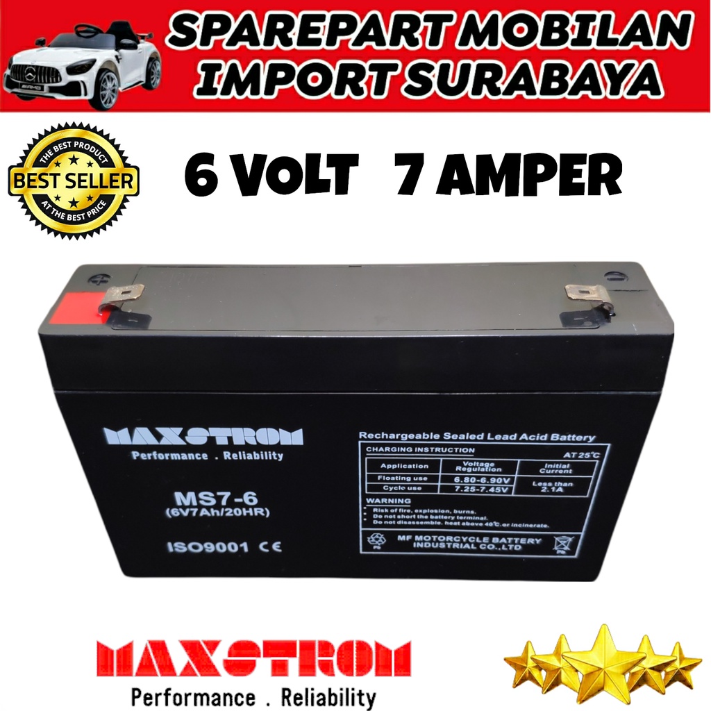 MAXSTROM 6V 7AH BATERAI MOBIL AKI MAINAN ANAK 6 VOLT 7 AMPER VESPA ANAK SCOOPY MICKEY SKUTER RIDE ON CAR TOYS CHILDREN EXOTIC PLIKO PMB UNIKID YUKITA