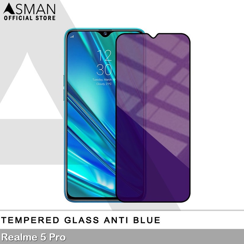 Tempered Glass Blue Light Full Lem Realme 5 Pro Anti Radiasi