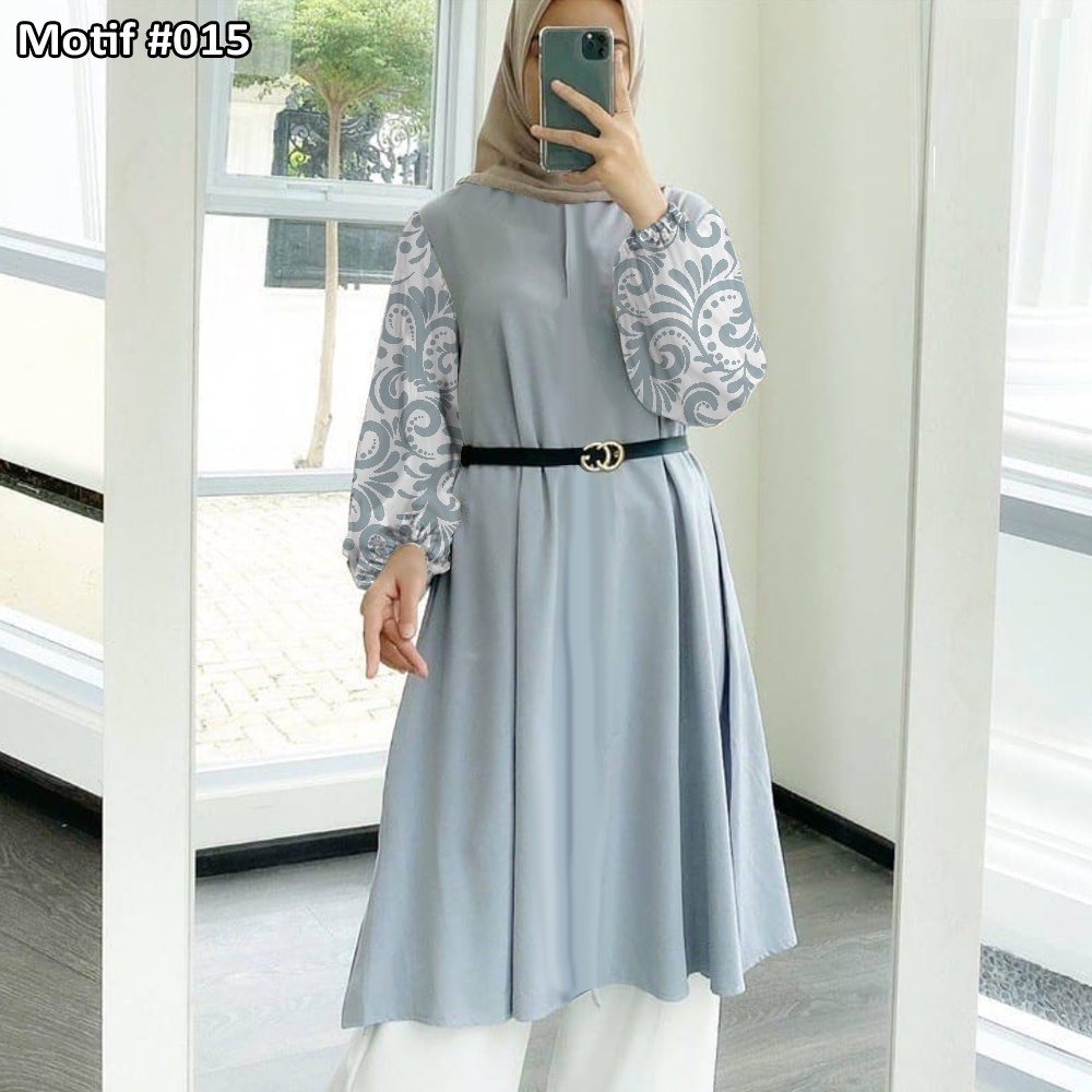Tunik Jumbo - Gamis Wanita Kekinian - Baju Atasan Wanita - Bungaz Motif Gabungan - Lexoir-Bungaz 015 Abu