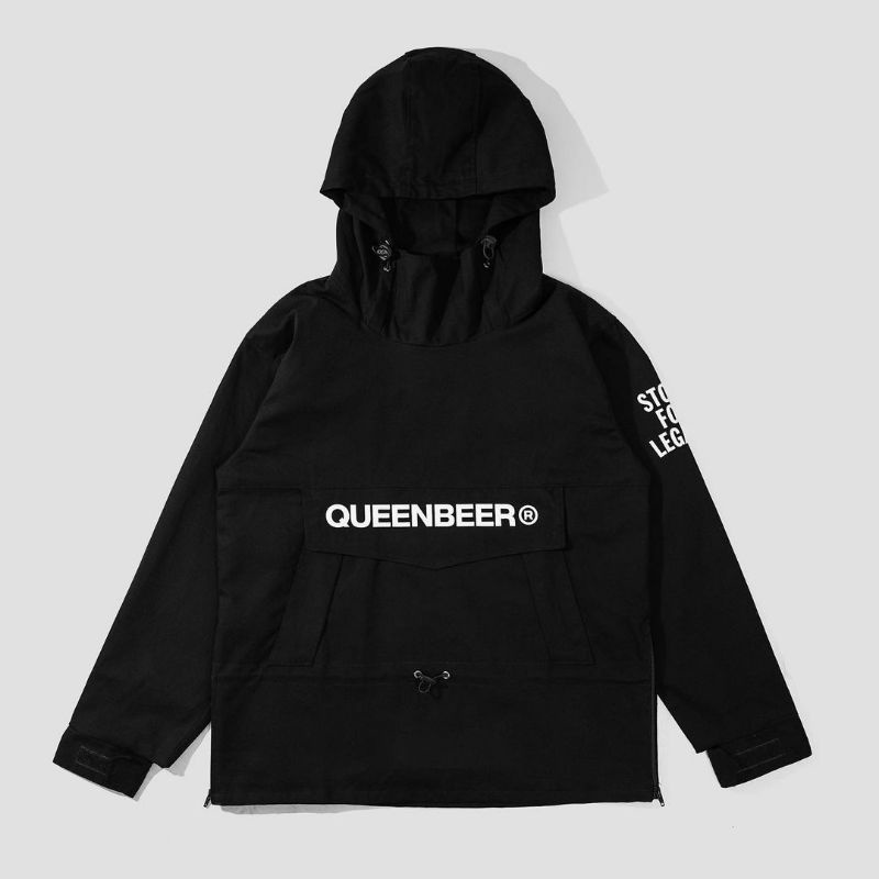 "LEANDER" BLACK Cagoule Canvas Jacket  By Queenbeer