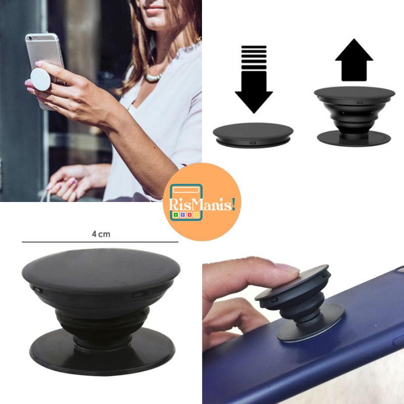 PHONE HANDLE POP SOCKET - Pegangan Holder Handphone Penyangga HP Pengait Kabel Headset Bulat Polos